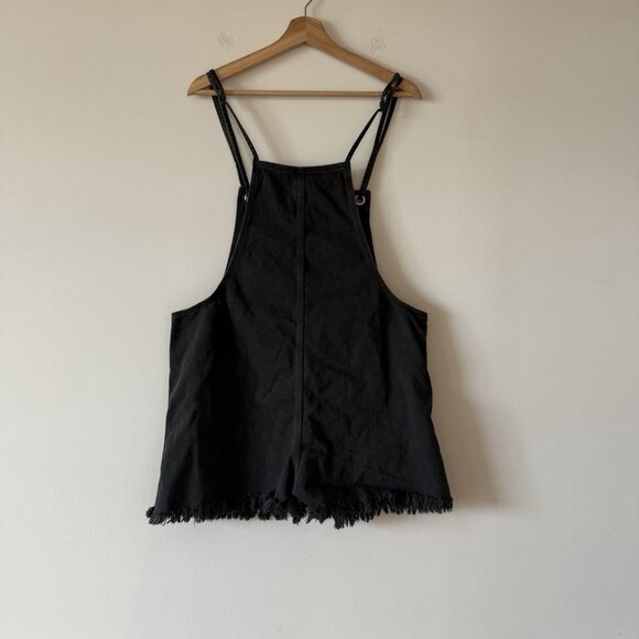 Aerie American Eagle Denim Dark Grey Romper Overalls Cutoff Shorts Large - Picture 3 of 15